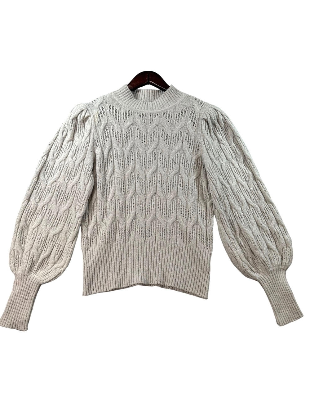Express Gray Sparkle Cable Knit Puff Sleeve Sweater Size Small